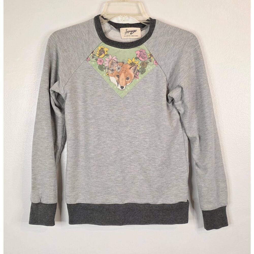 Supayana Long Sleeve Fleece Lined Sweatshirt Gray w/Fox Image Women No Size Tag